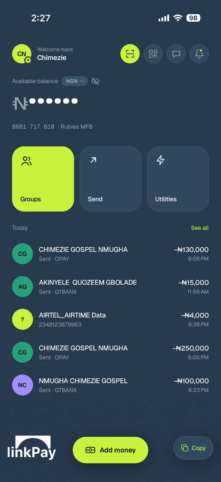 Link Pay screen 3