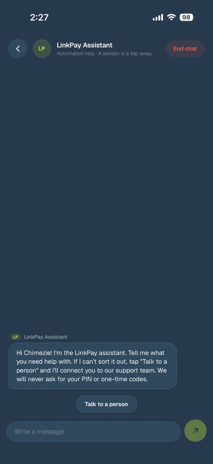 Link Pay screen 1